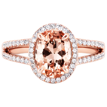 Afbeelding in Gallery-weergave laden, 17,25 ct ovaal en rond geslepen Morganite met Natuurlijke echte diamanten ( niet in een laboratorium gekweekt ) Ring Rose Gold