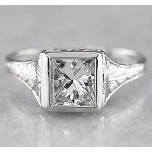 Afbeelding in Gallery-weergave laden, 1 Karaat Solitaire Prinses Echt Diamanten Ring Antieke Stijl Wit Goud 14K