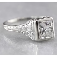 Afbeelding in Gallery-weergave laden, 1 Karaat Solitaire Prinses Echt Diamanten Ring Antieke Stijl Wit Goud 14K
