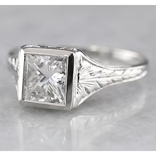 Afbeelding in Gallery-weergave laden, 1 Karaat Solitaire Prinses Echt Diamanten Ring Antieke Stijl Wit Goud 14K