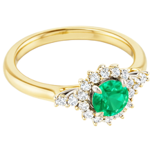Afbeelding in Gallery-weergave laden, 1,50 karaat Natuurlijke echte diamanten ( niet in een laboratorium gekweekt ) ronde groene smaragd ring tweekleurig goud 14K