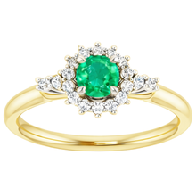 Afbeelding in Gallery-weergave laden, 1,50 karaat Natuurlijke echte diamanten ( niet in een laboratorium gekweekt ) ronde groene smaragd ring tweekleurig goud 14K