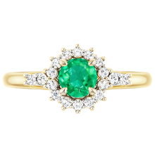 Afbeelding in Gallery-weergave laden, 1,50 karaat Natuurlijke echte diamanten ( niet in een laboratorium gekweekt ) ronde groene smaragd ring tweekleurig goud 14K