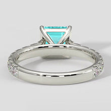 Afbeelding in Gallery-weergave laden, 1,75 karaat Asscher Paraiba ring met pavéband