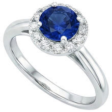 Afbeelding in Gallery-weergave laden, 2.10 Karaat Ronde Ceylon Blauwe Saffier En Diamanten Ring Wit Goud 14K