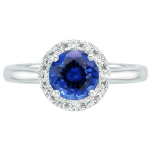 Afbeelding in Gallery-weergave laden, 2.10 Karaat Ronde Ceylon Blauwe Saffier En Diamanten Ring Wit Goud 14K