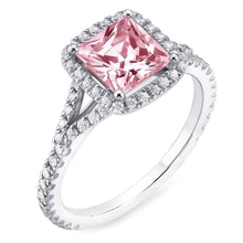 Afbeelding in Gallery-weergave laden, 2.15 ct. Roze saffier prinses Halo WG edelsteen ring