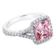 Afbeelding in Gallery-weergave laden, 2.15 ct. Roze saffier prinses Halo WG edelsteen ring