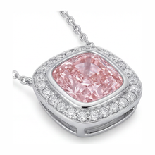 Afbeelding in Gallery-weergave laden, Roze diamanten ketting 2,25 karaat labgekweekt kussengeslepen Halo hanger 14K Witgoud