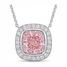 Afbeelding in Gallery-weergave laden, Roze diamanten ketting 2,25 karaat labgekweekt kussengeslepen Halo hanger 14K Witgoud
