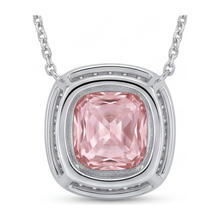 Afbeelding in Gallery-weergave laden, Roze diamanten ketting 2,25 karaat labgekweekt kussengeslepen Halo hanger 14K Witgoud