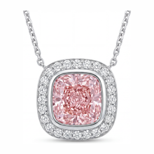 Afbeelding in Gallery-weergave laden, Roze diamanten ketting 2,25 karaat labgekweekt kussengeslepen Halo hanger 14K Witgoud
