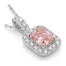 Afbeelding in Gallery-weergave laden, Roze diamanten ketting 2,25 karaat labgekweekt radiant halo hanger 14K Witgoud