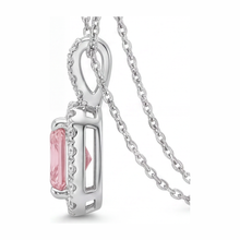 Afbeelding in Gallery-weergave laden, Roze diamanten ketting 2,25 karaat labgekweekt radiant halo hanger 14K Witgoud