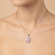 Afbeelding in Gallery-weergave laden, Roze diamanten ketting 2,25 karaat labgekweekt radiant halo hanger 14K Witgoud