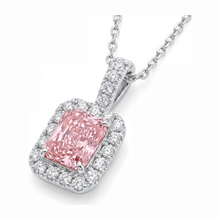 Afbeelding in Gallery-weergave laden, Roze diamanten ketting 2,25 karaat labgekweekt radiant halo hanger 14K Witgoud