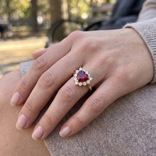 Afbeelding in Gallery-weergave laden, 2.25 karaat hart geslepen robijn en Natuurlijke echte diamanten ( niet in een laboratorium gekweekt ) ring geel goud 14K