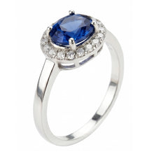 Afbeelding in Gallery-weergave laden, 2.40 ct ovale Ceylon saffier en Natuurlijke echte diamanten ( niet in een laboratorium gekweekt ) ring wit goud 14k