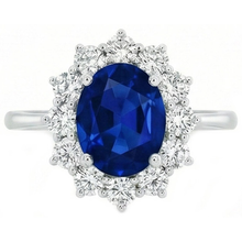 Afbeelding in Gallery-weergave laden, 2.40 karaat Ceylon saffier en Natuurlijke echte diamanten ( niet in een laboratorium gekweekt ) ring wit goud 14K