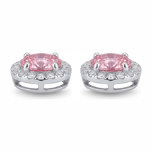 Afbeelding in Gallery-weergave laden, Roze diamanten oorhangers 2,5 karaat labgekweekt ovaal halo 14K witgoud