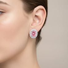 Afbeelding in Gallery-weergave laden, Roze diamanten oorhangers 2,5 karaat labgekweekt ovaal halo 14K witgoud
