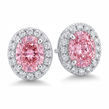 Afbeelding in Gallery-weergave laden, Roze diamanten oorhangers 2,5 karaat labgekweekt ovaal halo 14K witgoud