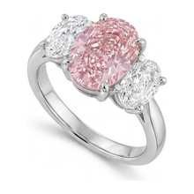 Afbeelding in Gallery-weergave laden, Roze verlovingsring 2,5 karaat labgekweekte ovale diamant driesteens 14k witgoud