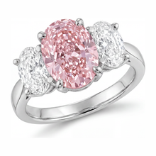 Afbeelding in Gallery-weergave laden, Roze verlovingsring 2,5 karaat labgekweekte ovale diamant driesteens 14k witgoud