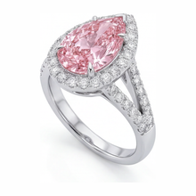Afbeelding in Gallery-weergave laden, Verlovingsring met roze diamant 2,5 karaat labgekweekt peervormige halo 14K witgoud