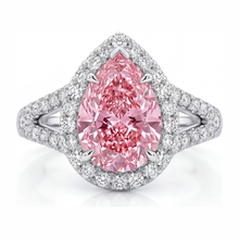 Afbeelding in Gallery-weergave laden, Verlovingsring met roze diamant 2,5 karaat labgekweekt peervormige halo 14K witgoud