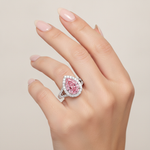 Afbeelding in Gallery-weergave laden, Verlovingsring met roze diamant 2,5 karaat labgekweekt peervormige halo 14K witgoud