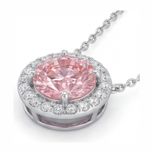 Afbeelding in Gallery-weergave laden, Ketting met roze diamant 2,5 karaat labgekweekt ronde halo hanger 14K witgoud