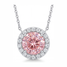 Afbeelding in Gallery-weergave laden, Ketting met roze diamant 2,5 karaat labgekweekt ronde halo hanger 14K witgoud