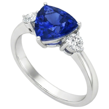Afbeelding in Gallery-weergave laden, 2.50 ct. Ceylon blauwe saffier triljoen Natuurlijke echte diamanten ( niet in een laboratorium gekweekt ) 3-stenen ring