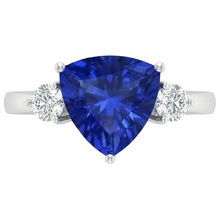 Afbeelding in Gallery-weergave laden, 2.50 ct. Ceylon blauwe saffier triljoen Natuurlijke echte diamanten ( niet in een laboratorium gekweekt ) 3-stenen ring