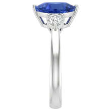 Afbeelding in Gallery-weergave laden, 2.50 ct. Ceylon blauwe saffier triljoen Natuurlijke echte diamanten ( niet in een laboratorium gekweekt ) 3-stenen ring