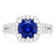 Afbeelding in Gallery-weergave laden, 2.50 karaat blauwe saffier en witte ronde Natuurlijke echte diamanten ( niet in een laboratorium gekweekt ) ring wit goud