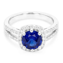 Afbeelding in Gallery-weergave laden, 2.50 karaat blauwe saffier en witte ronde Natuurlijke echte diamanten ( niet in een laboratorium gekweekt ) ring wit goud