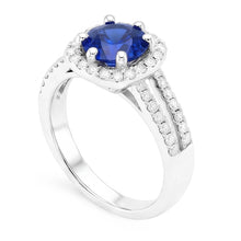 Afbeelding in Gallery-weergave laden, 2.50 karaat blauwe saffier en witte ronde Natuurlijke echte diamanten ( niet in een laboratorium gekweekt ) ring wit goud