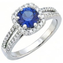 Afbeelding in Gallery-weergave laden, 2.50 karaat blauwe saffier en witte ronde Natuurlijke echte diamanten ( niet in een laboratorium gekweekt ) ring wit goud