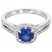 Afbeelding in Gallery-weergave laden, 2.50 karaat blauwe saffier en witte ronde Natuurlijke echte diamanten ( niet in een laboratorium gekweekt ) ring wit goud