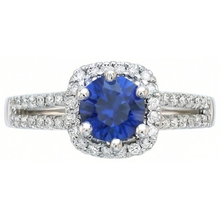Afbeelding in Gallery-weergave laden, 2.50 karaat blauwe saffier en witte ronde Natuurlijke echte diamanten ( niet in een laboratorium gekweekt ) ring wit goud