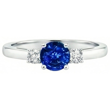 Afbeelding in Gallery-weergave laden, 2.70 ct blauwe saffier en Natuurlijke echte diamanten ( niet in een laboratorium gekweekt ) drie stenen ring goud 14k