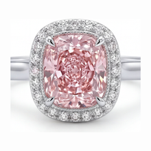 Afbeelding in Gallery-weergave laden, Roze diamanten ring 2,75 karaat labgekweekt kussengeslepen Halo 14K Witgoud