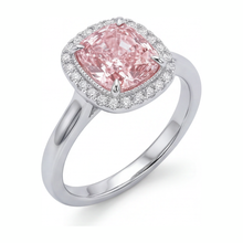 Afbeelding in Gallery-weergave laden, Roze diamanten ring 2,75 karaat labgekweekt kussengeslepen Halo 14K Witgoud