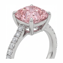 Afbeelding in Gallery-weergave laden, Ring met roze diamant 2,75 karaat labgekweekt kussenslijpsel pavé 14K witgoud