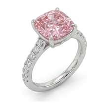 Afbeelding in Gallery-weergave laden, Ring met roze diamant 2,75 karaat labgekweekt kussenslijpsel pavé 14K witgoud