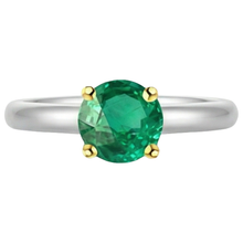 Afbeelding in Gallery-weergave laden, Rond Geslepen Colombiaanse Smaragd ring in Bicolor 14K Goud – hoekaanzicht