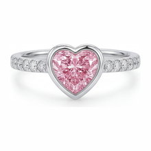 Afbeelding in Gallery-weergave laden, Roze Hartvormige Diamanten Ring 2 Karaat Labgekweekt Lunette 14K Witgoud