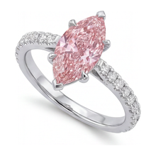 Afbeelding in Gallery-weergave laden, Roze diamanten ring 2 karaat labgekweekt marquise pavé 14k witgoud